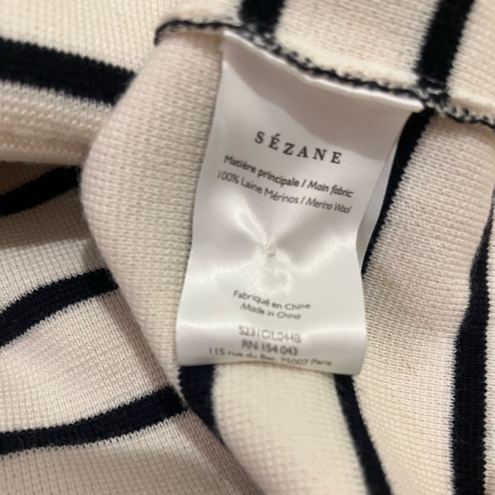 Sezane Betty cardigan in navy blue and ecru stripe - Picture 6 of 9